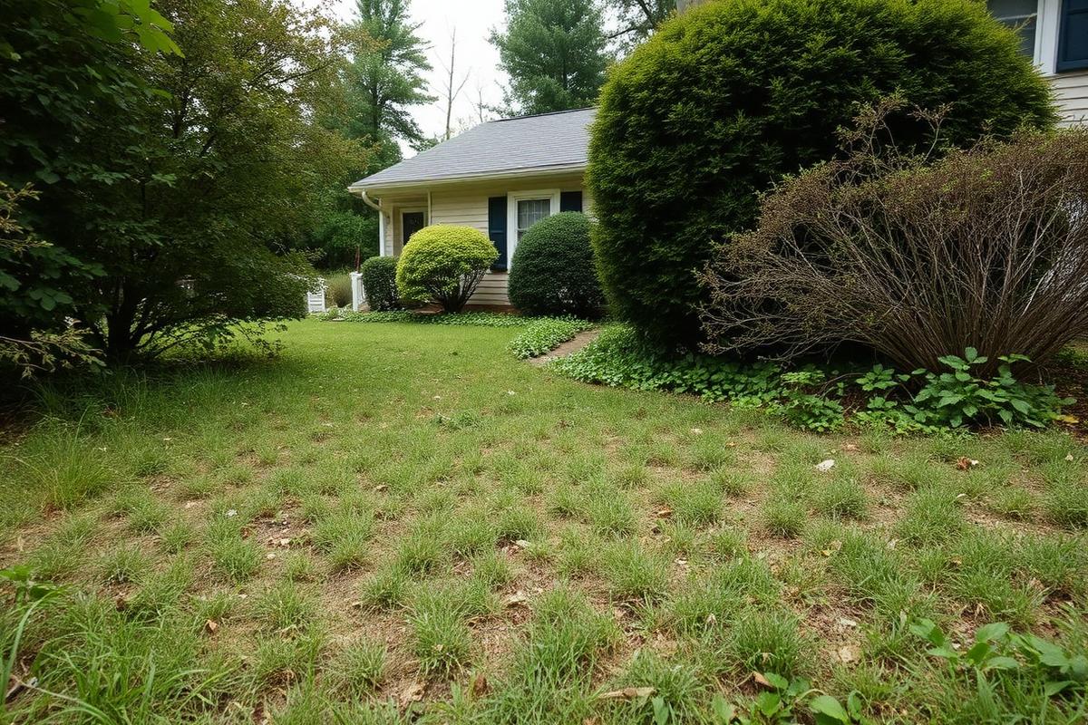 Before — Lawn restoration & bed refresh in North Asheville